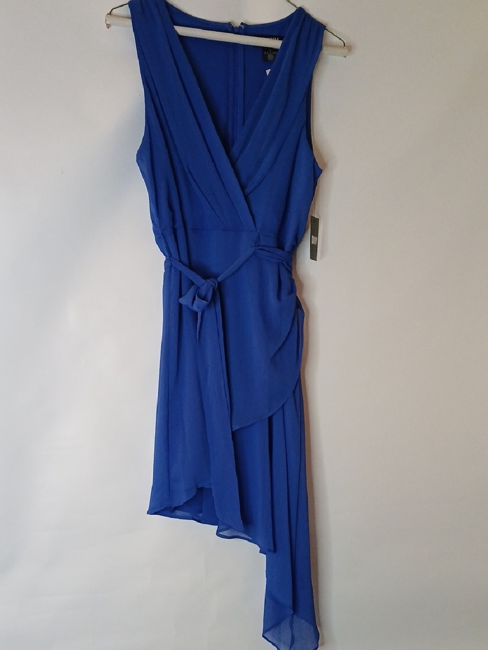 DKNY Cobalt Blue Asymmetrical Wrap Dress with Tie
